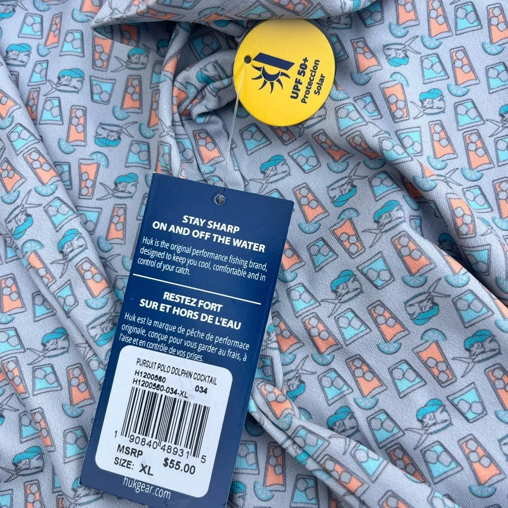 HUK Men’s Polo Shirt Drink Glasses Print Size XL - Picture 5 of 6